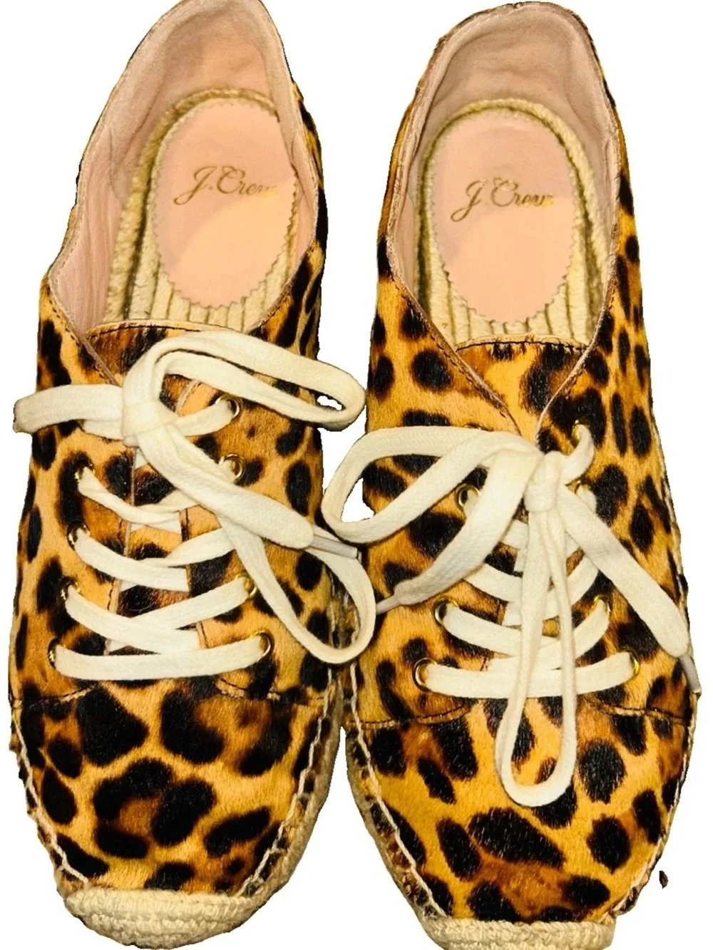 J.Crew Leopard Calf Hair Lace Up Espadrille Sneakers Size 6.5 Style L6445 Safari